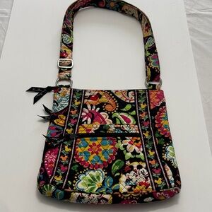 Vera Bradley Disney Black Quilted Crossbody with Multicolor Floral Print Retired